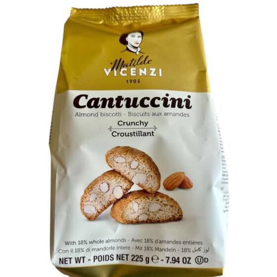 Matilde Vicenzi Cantuccini – italienische Mandelbiscotti mit 18 % ganzen Mandeln, 225 g Packung