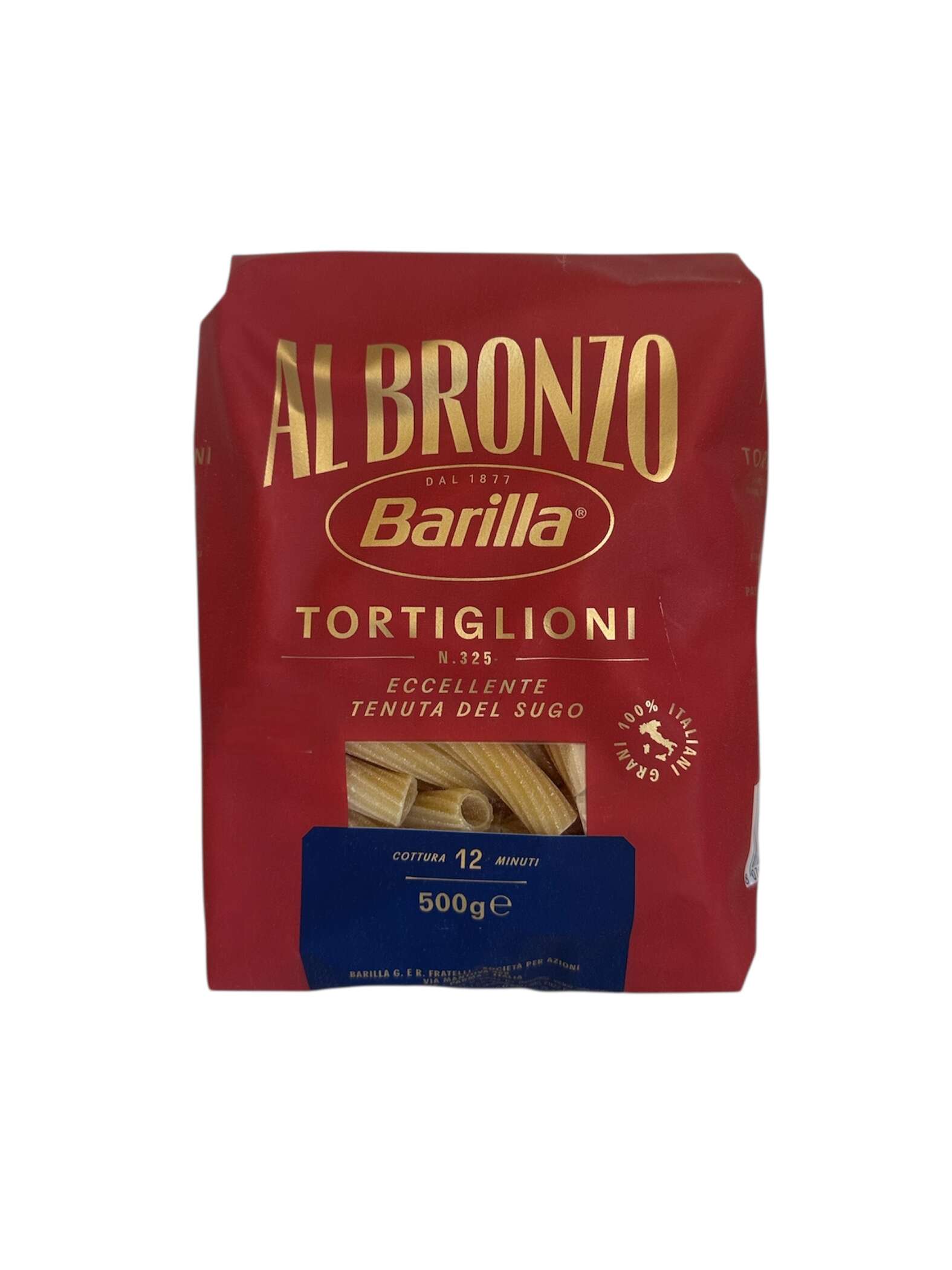 Barilla Al Bronzo Tortiglioni Nr. 325 500 g – italienische Pasta aus Bronzeform mit 100 % italienischem Hartweizen