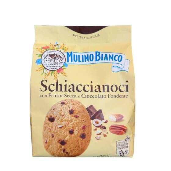 Mulino Bianco Schiaccianoci Kekse mit Nüssen und Zartbitterschokolade 312 g italienische Spezialität