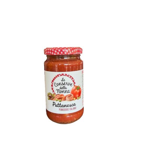 Sugo alla Puttanesca italienische Tomatensauce mit Oliven Kapern Sardellen Glas