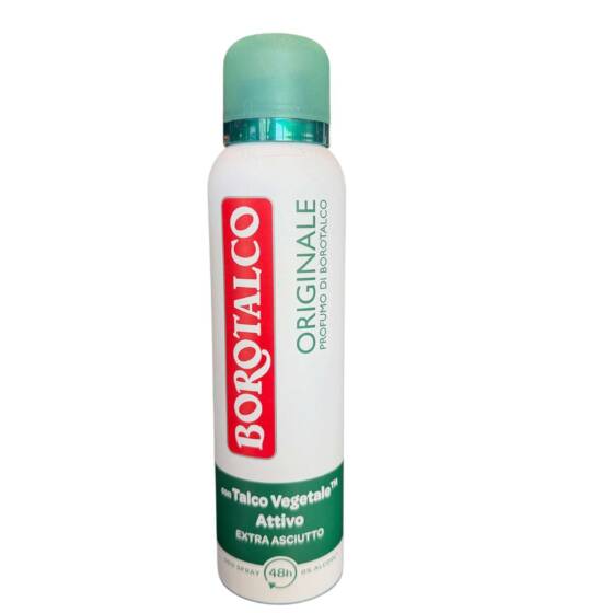 Borotalco Deo Spray Original 150 ml aus Italien mit pflanzlichem Talkum und 48h Schutz