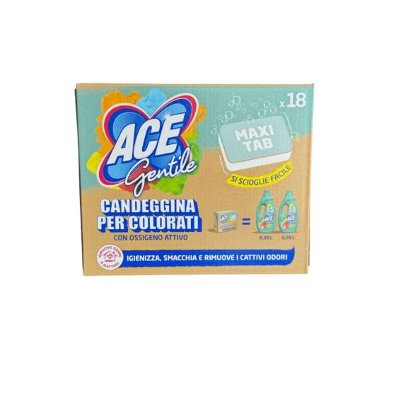 ACE Gentile Maxi Tabs 18 Stück Waschzusatz mit Aktivsauerstoff aus Italien für bunte und weiße Wäsche