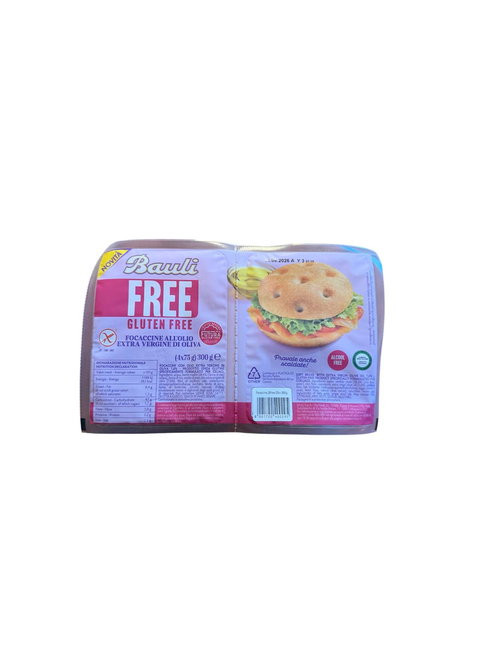 Bauli Free glutenfreie Focaccine mit extra nativem Olivenöl 300 g – originale italienische Spezialität